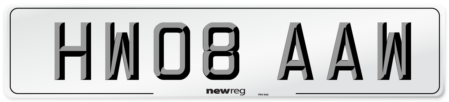 HW08 AAW Number Plate from New Reg